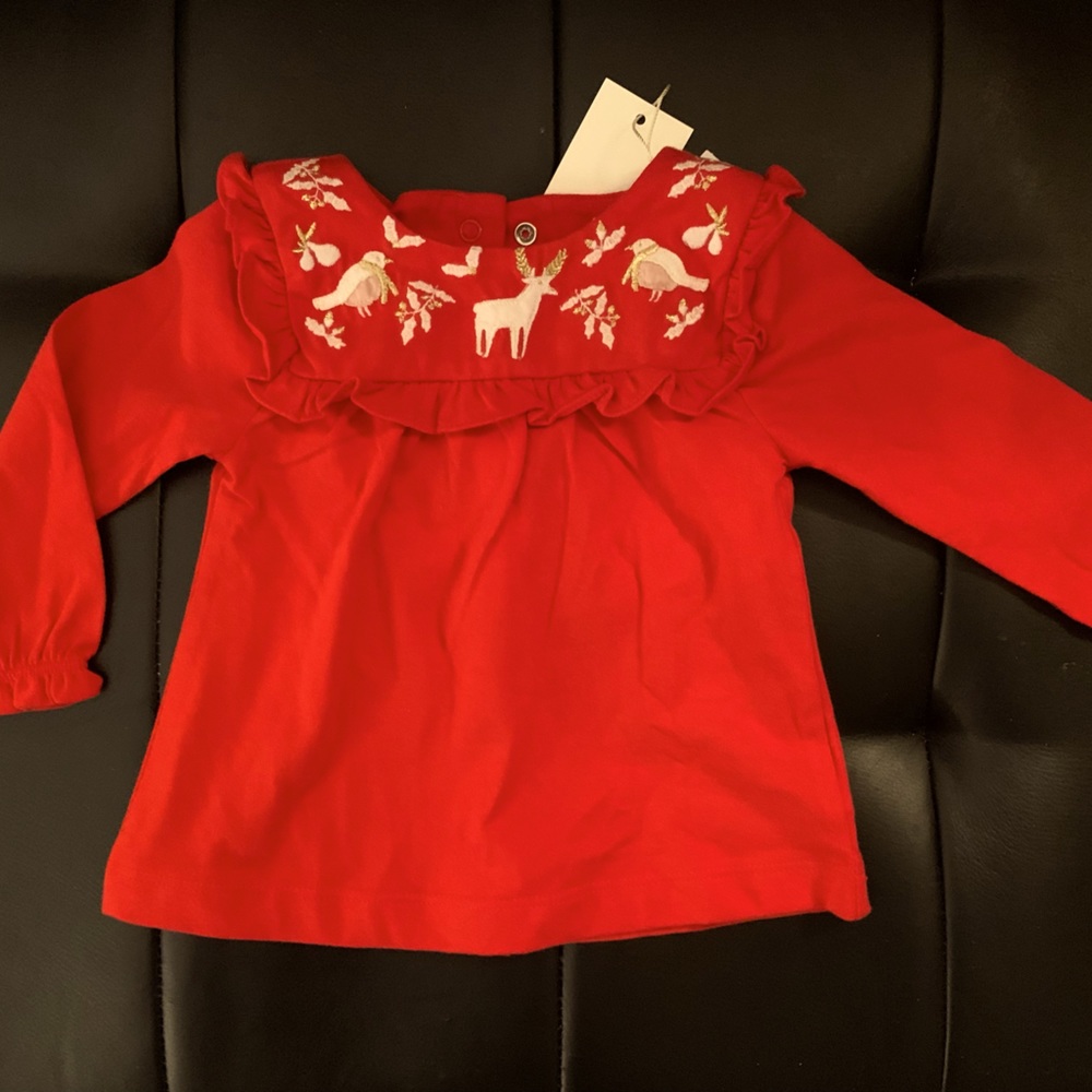 Red long sleeve embroidered top